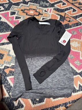 lululemon athletica Black and Gray Seamless Long Sleeve Top